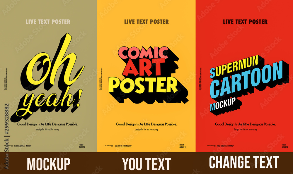 Trendy comical 3d text mockup  poster - obrazy, fototapety, plakaty 