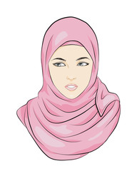 Wall Mural - Muslim Woman wearing pink veil. vector illustration isolated cartoon hand drawn