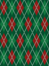 Argyle Print. Christmas Background. Seamless Knitted Pattern With Rhombuses. Checkered Background In Green And Red Colors. Vector Illustration