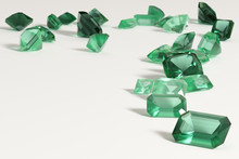 Colorful Green Emerald Gemstones On White Background