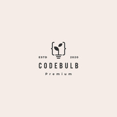 code bulb leaf sprout logo hipster retro vintage vector icon illustration