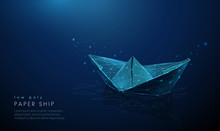 Abstract Paper Ship. Low Poly Style Design.