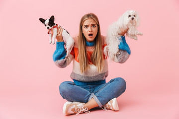 Sticker - Cute lovely girl wearing sweater sitting with legs crossed