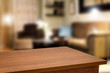 © magdal3na - Wooden corner table background of free space for your decoration and blurred home interior