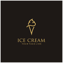 Modern Minimalist Ice Cream Line Art Logo Design Vector Icon Gold Color