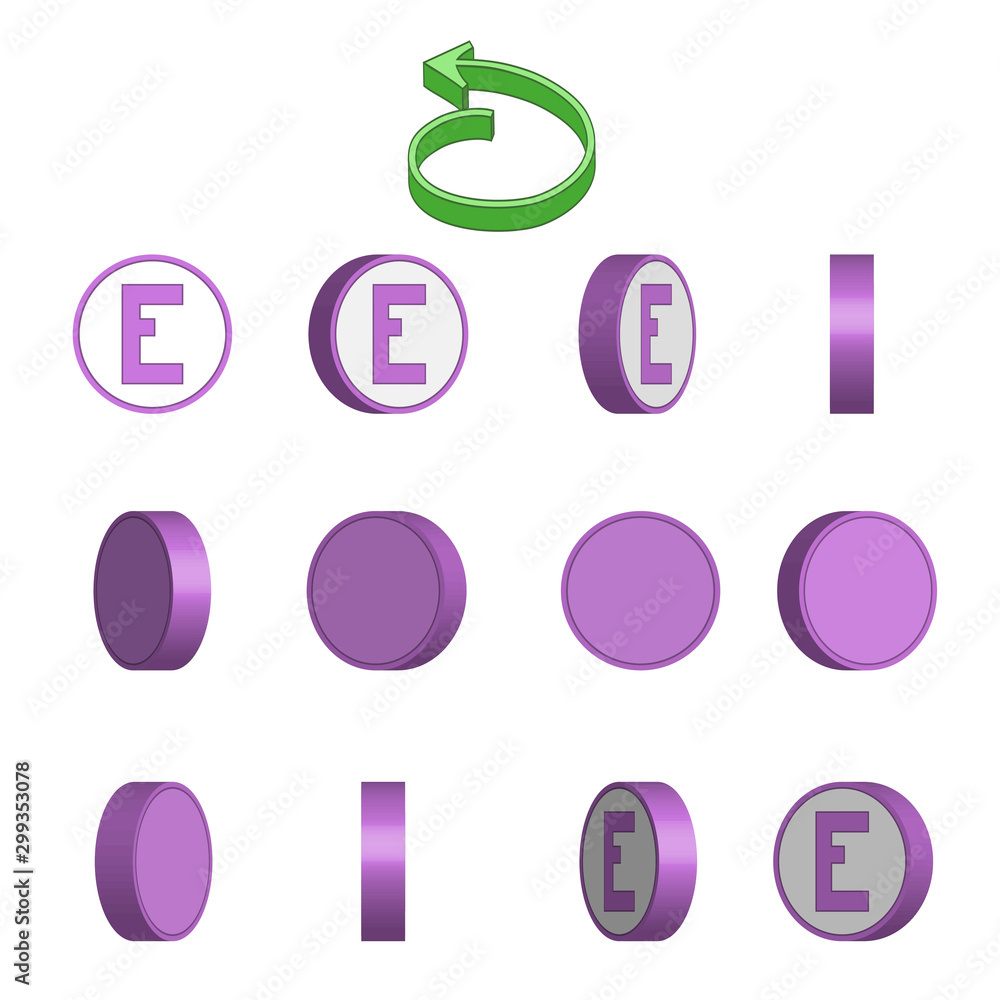 Letter E in circle rotation sequence sprite sheet on white background ...