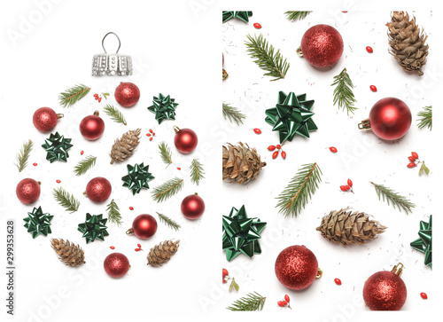 Fotomural Christmas decoration items isolated on white background, top view