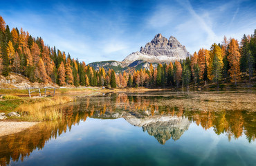 Wall Mural - autumn in italian dolomites - lago antorno