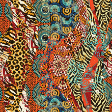 African Traditional Fabric And Wild Animal Skins Patchwork Wallpaper Abstract Vector Seamless Pattern