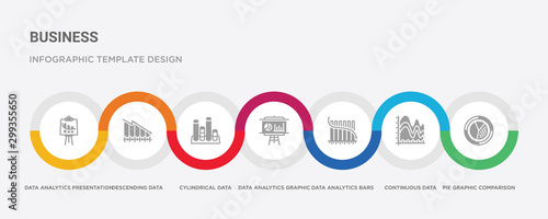 Fotomural 7 filled icon set with colorful infographic template included pie graphic compar
