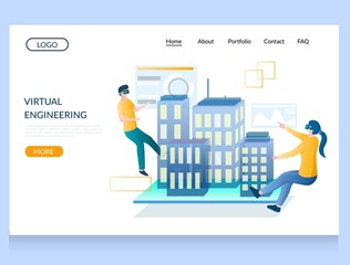 Wall Mural - virtual engineering vector website landing page design template