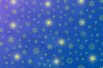 Wall Mural - Golden snowflies on a blue  background. Vector illustration