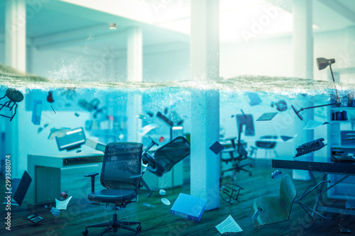 Fotomural interior of an office completely flooded