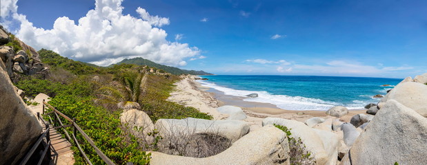 Beautiful wild caribbean beach landscape at Tayrona, Colombia