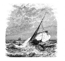 Romantic Design Of Sailboats In The Storm, Typographic End Chapter Vignette