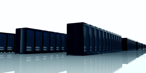 Server Room extremely detailed and realistic high resolution 3d illustration.