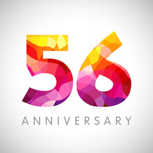 56 Th Anniversary Numbers. 56 Years Old Yellow Coloured Logotype. Age Congrats, Congratulation Idea. Isolated Abstract Graphic Design Template. Creative 5, 6 3D Digits. Up To 56% Percent Off Discount.
