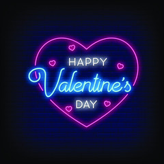 Wall Mural - Happy Valentine Day Neon Signs Style Text Vector