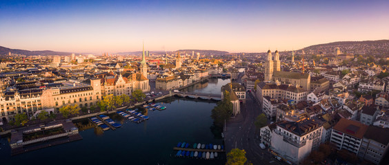 Fototapete - Aerial view of Zurich and River Limmat, Switzerland