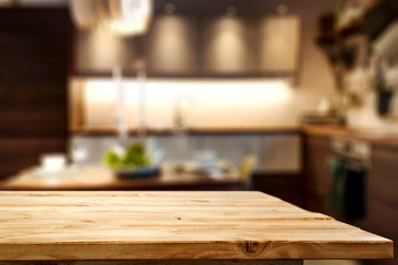Wall Mural - table background of free space and kitchen interior