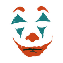 Makeup Clown, Joker. The Stage Image Of The Actor Of Cinema, Circus, Theater. Vector Illustration Of A Joker Face. Colored Face Painting In Red And Blue. Isolated On A White Background.