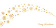 Golden snowflakes border in wave shape. Glitter gold snowflakes and snow with stars on white background. Merry Christmas and Happy New Year design for card, banner, invitation. Vector illustration