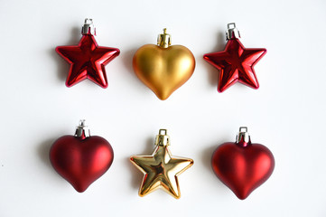 Christmas toys on a white background. Decorations for the holiday. Preparation for the New year and Christmas. Toys for decor.