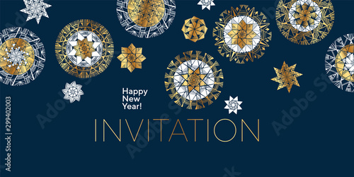 Luxury elegant gold and white star and snowflakes