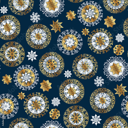 Winter star and snowflake elegant seamless pattern