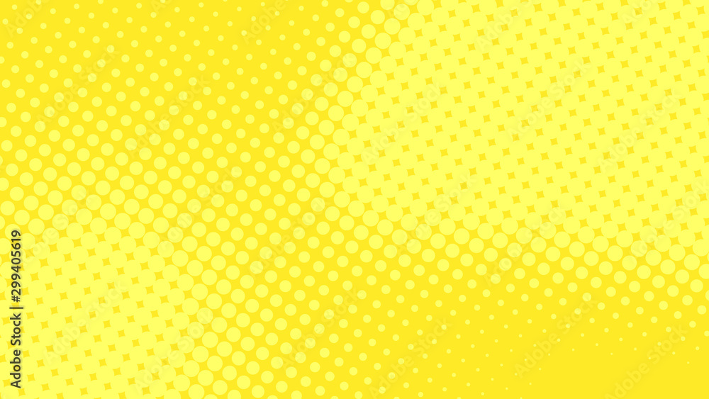 Modern yellow pop art background with halftone dots desing in comic style, vector illustration eps10 - obrazy, fototapety, plakaty 