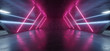 Sci Fi Futuristic Alien Tunnel Ship Corridor Underground Laser Purple Blue Neon Light Lines On Grunge Reflective Concrete Empty Space Background 3D Rendering