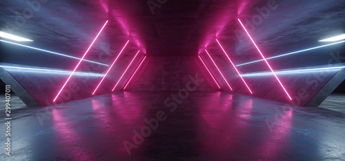 Fotomural Sci Fi Futuristic Alien Tunnel Ship Corridor Underground Laser Purple Blue Neon
