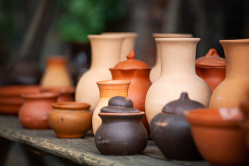 Beautiful handcrafted pottery on table