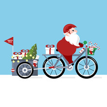 Christmas Scene - Santa Claus Riding A Bike With Gifts