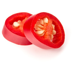  sliced red chili or chilli cayenne pepper isolated on white  background cutout