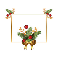 Wall Mural - happy merry christmas tree branches and cherries frame