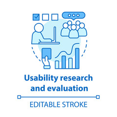 Poster - Usability research and evaluation concept icon. Software development idea thin line illustration. Mobile device programming. Application management. Vector isolated outline drawing. Editable stroke