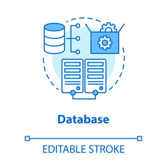 Sticker - Database concept icon. Software development tools idea thin line illustration. Mobile device programming and coding. Application management. Vector isolated outline drawing. Editable stroke