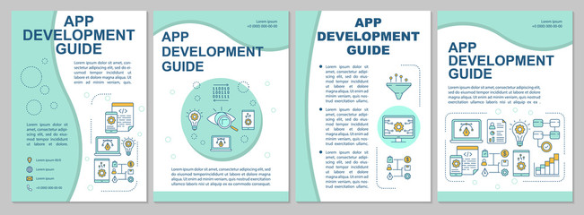 App development guide brochure template. Flyer, booklet, leaflet print, cover design, linear illustrations. Mobile programming. Vector page layouts for magazines, annual reports, advertising posters