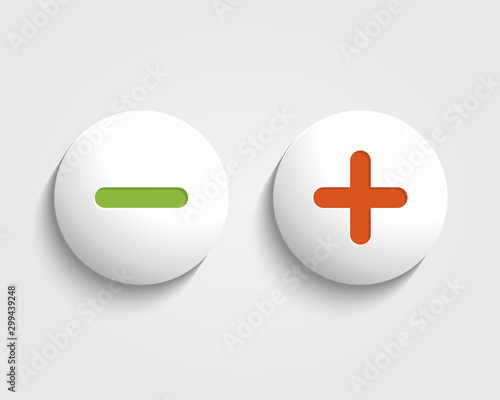 Fotomural Vector add, cancel, or the plus and minus signs on buttons