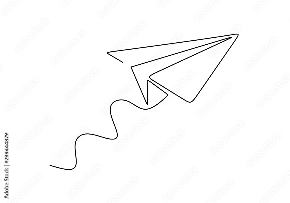 Continuous one line drawing of paper airplane. Concept of plane flying symbol of creativity and freedom. - obrazy, fototapety, plakaty 
