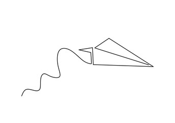Poster - Continuous one line drawing of paper airplane. Concept of plane flying symbol of creativity and freedom.