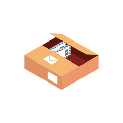 Sticker - box with letters envelope correspondence postal mail isometric