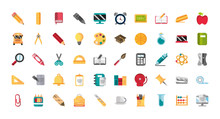 School And Education Supplies Icons Set