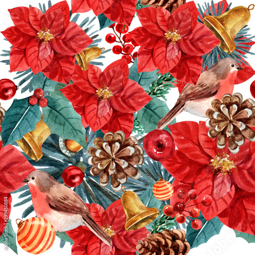 seamless pattern with Christmas flowers