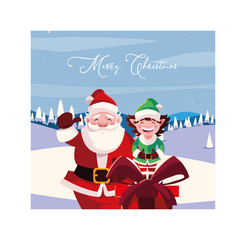 Merry christmas santa claus and elf vector design