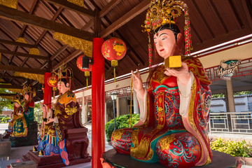 Wall Mural - Suphan Buri, Thailand - October 27, 2019 : Buddha statue in Chinese shrine of the Chinese people in Suphanburi,Thailand