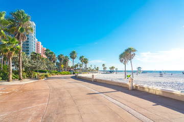 Clearwater beach with beautiful white sand in Florida USA