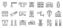Underground Parking Garage Icons Set. Outline Set Of Underground Parking Garage Vector Icons For Web Design Isolated On White Background