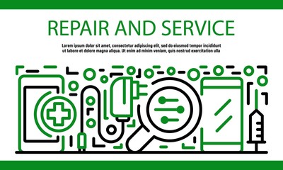 Wall Mural - Repair and service smartphone banner. Outline illustration of repair and service smartphone vector banner for web design